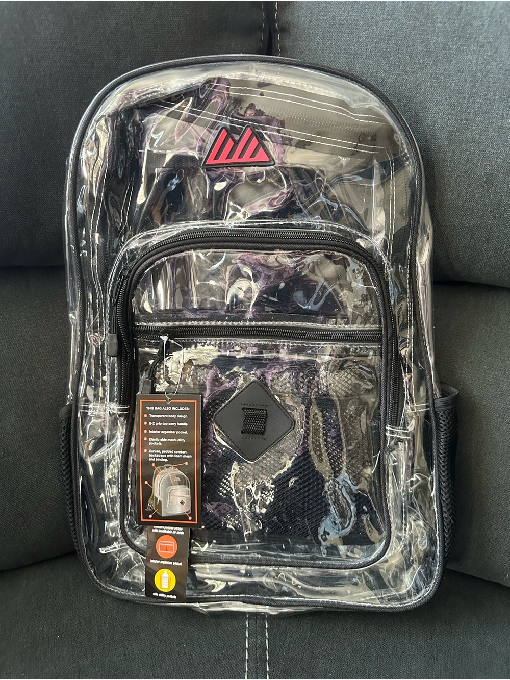 Summit Ridge Waterproof Clear Backpack - water bottle holders (Stadium Approved)